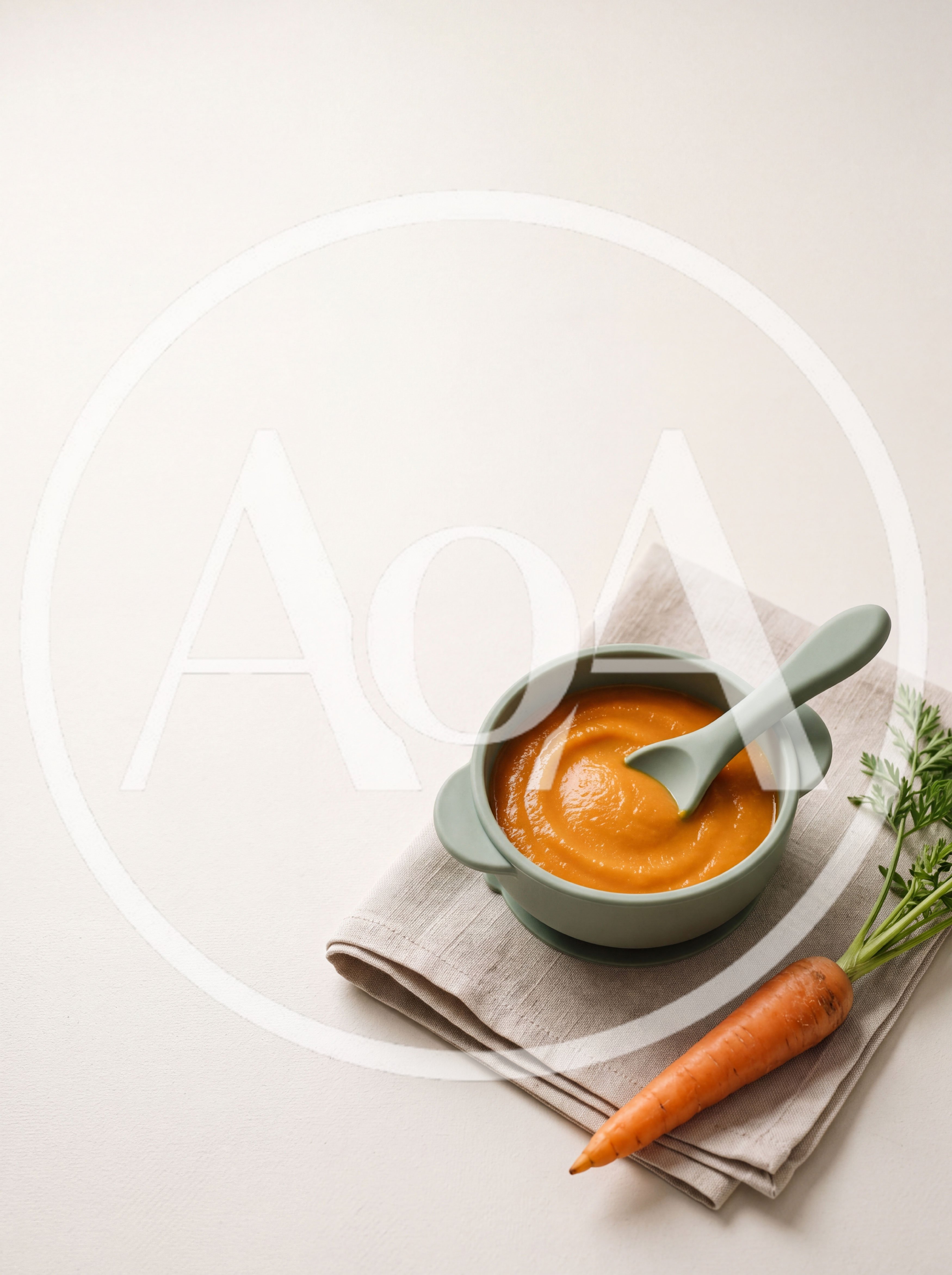 Baby Carrot Puree in a Silicone Bowl