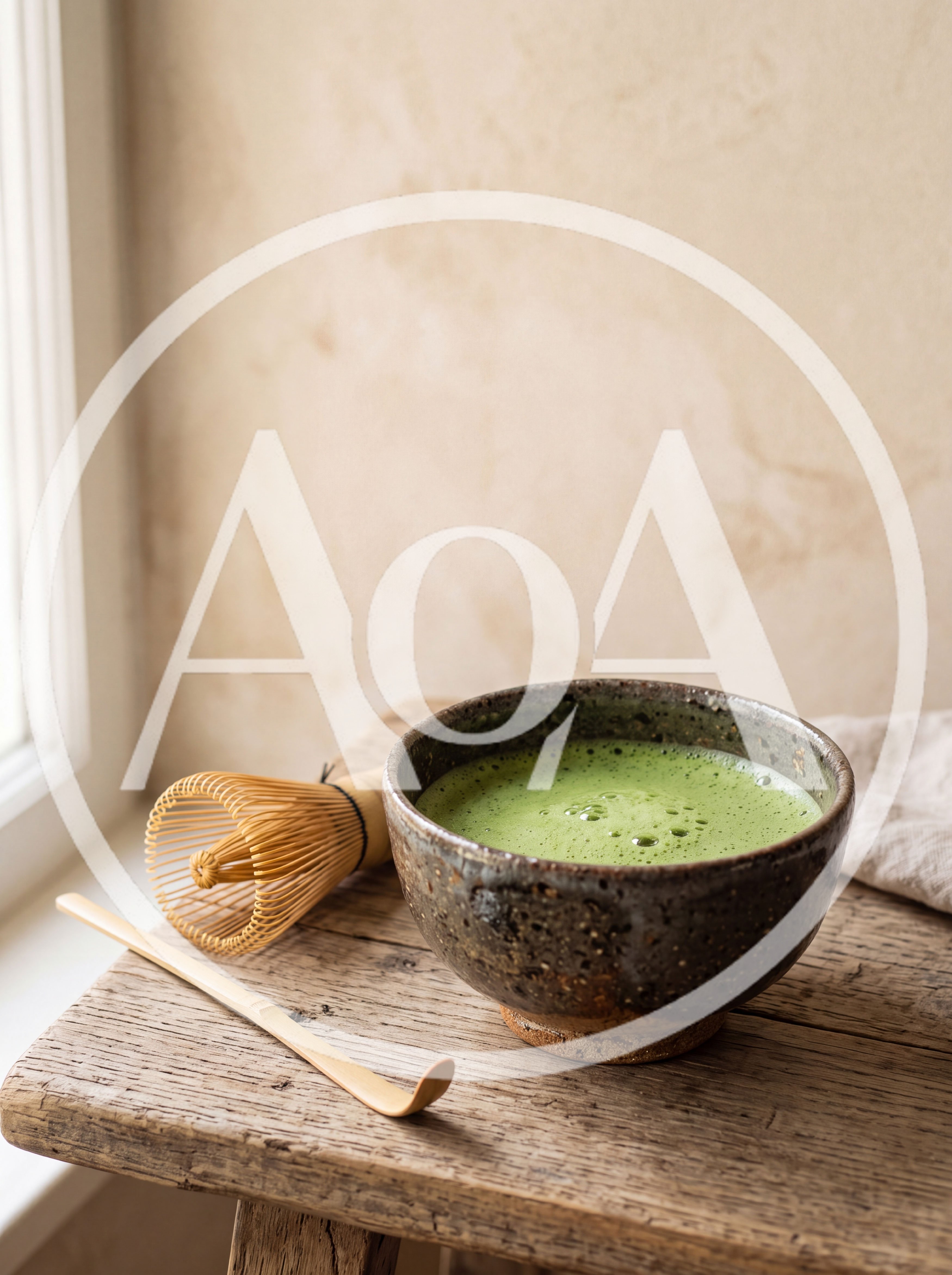 Traditional Matcha Tea Preparation With Bamboo Whisk