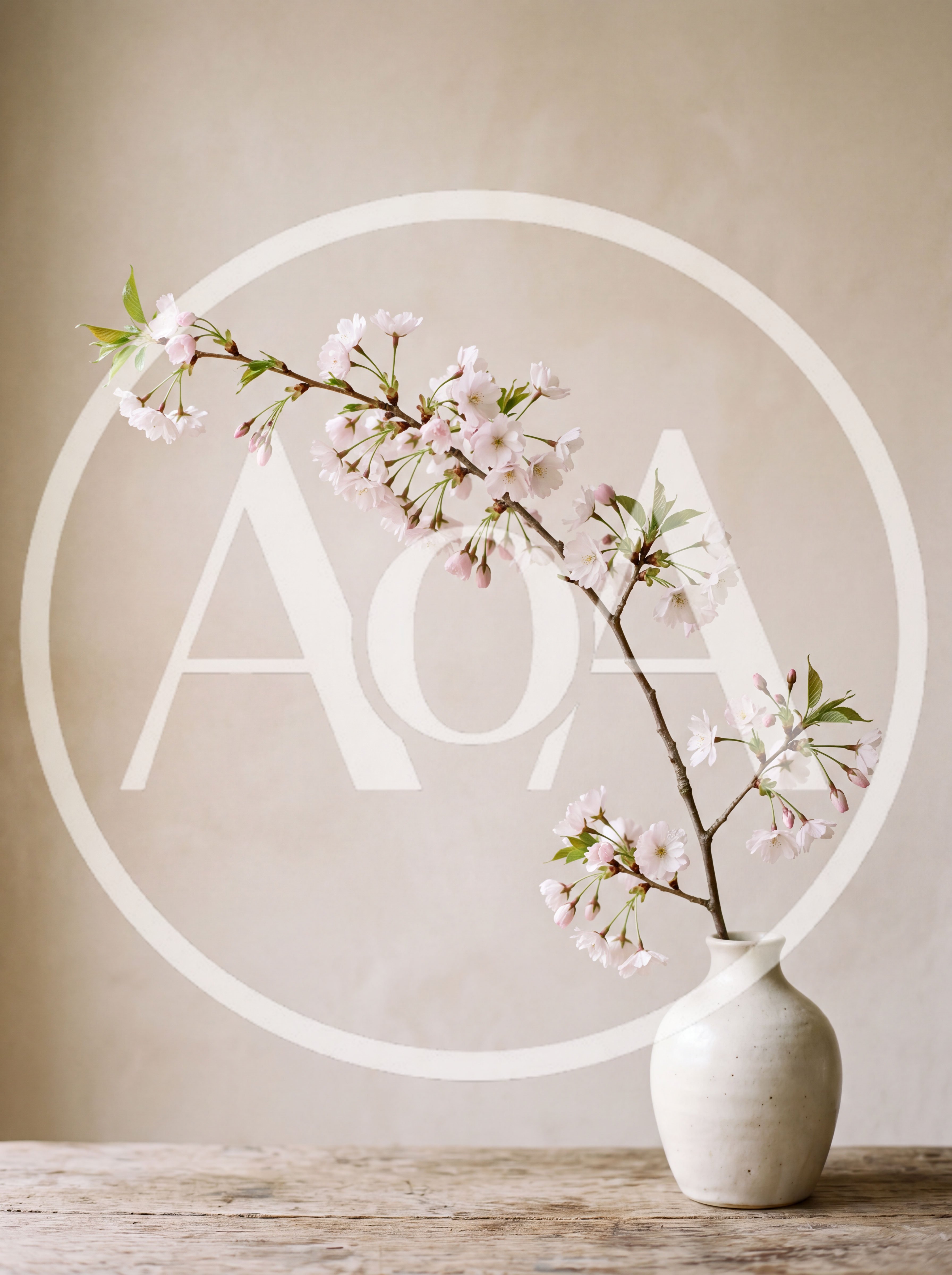 Cherry Blossom Branch in a Minimalist Ceramic Vase