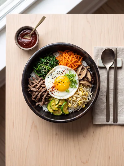 Top Down View Of A Bibimbap Bowl