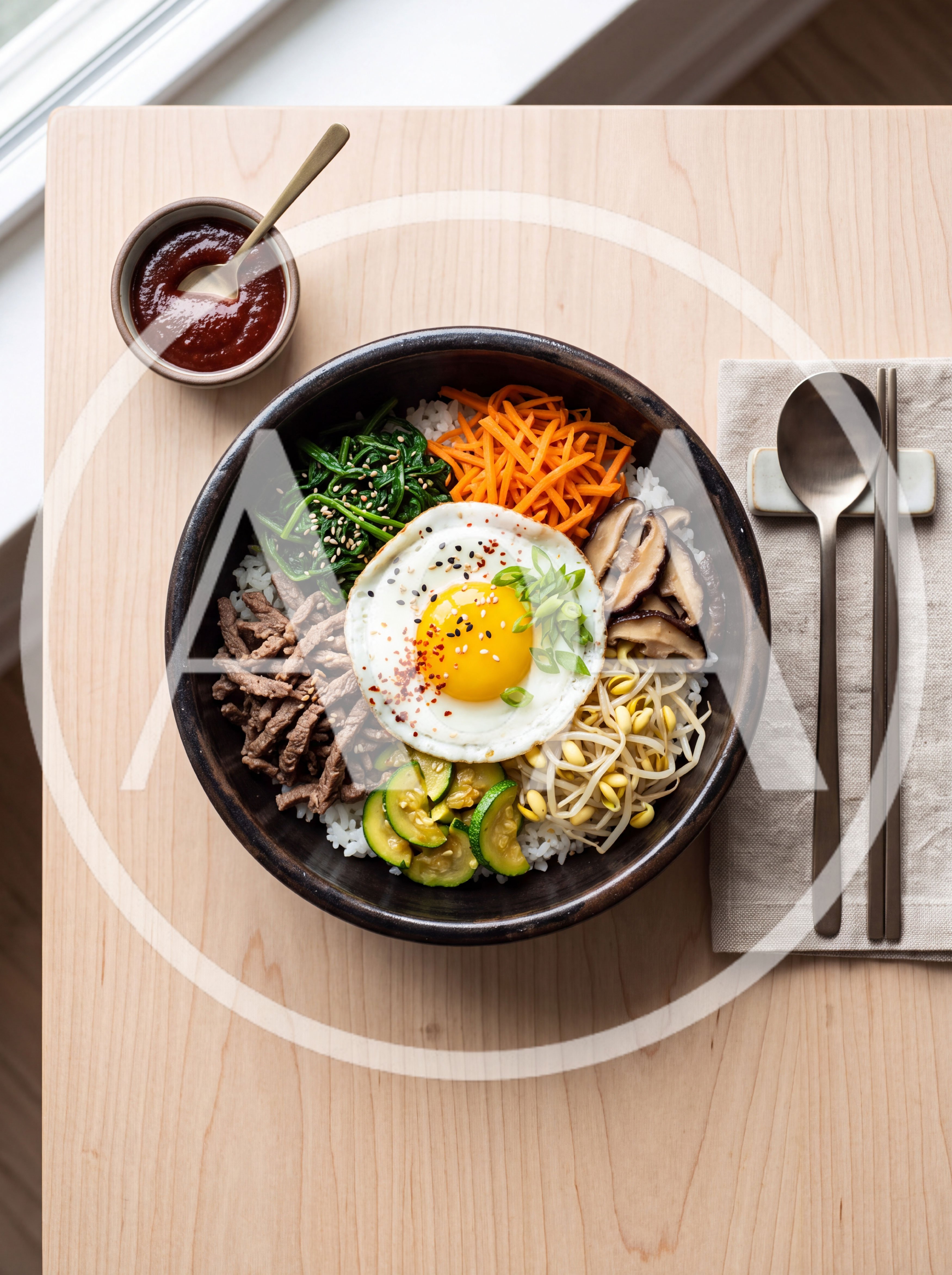 Top Down View Of A Bibimbap Bowl