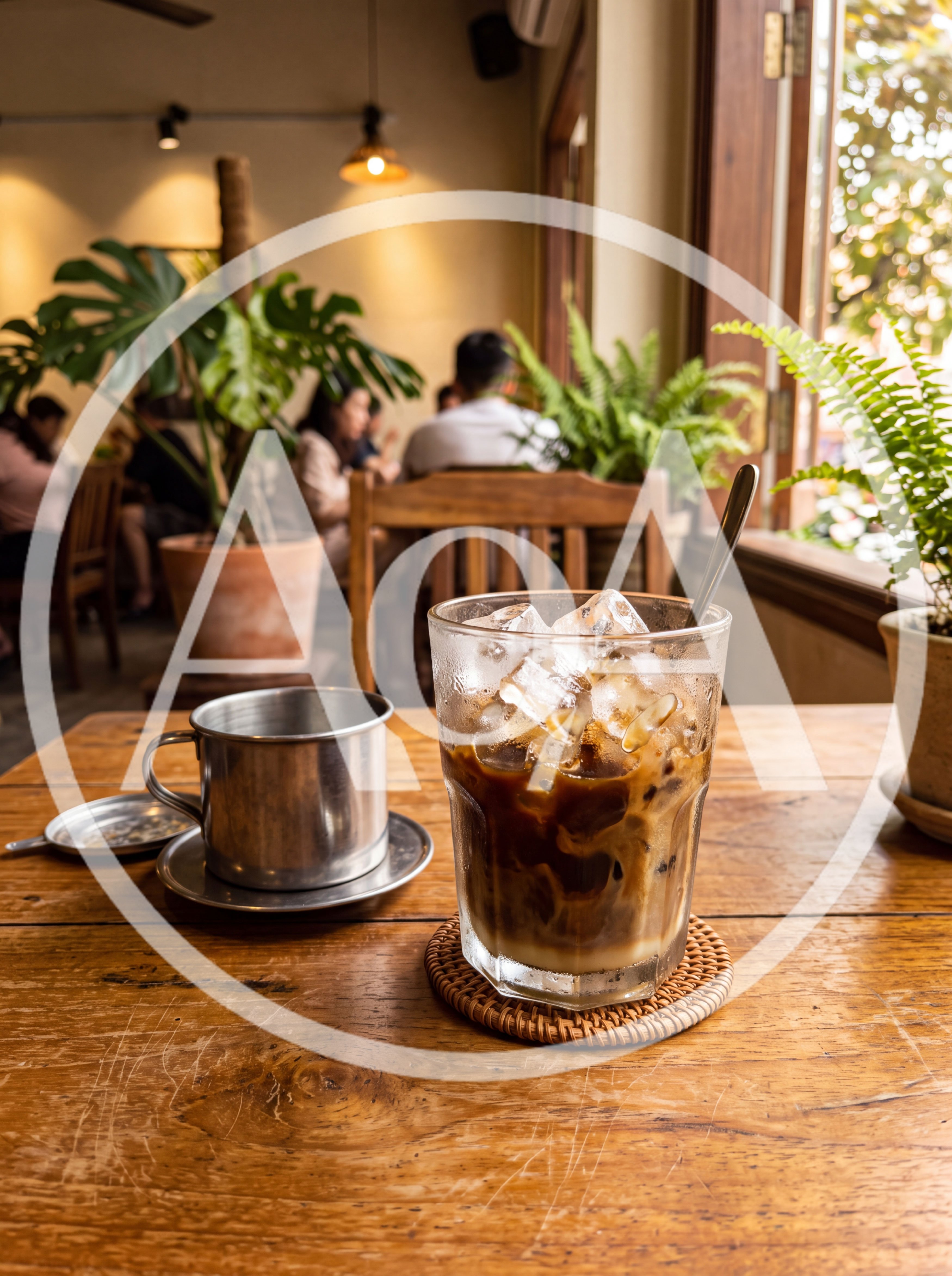 Iced Vietnamese Coffee on a Wooden Cafe Table