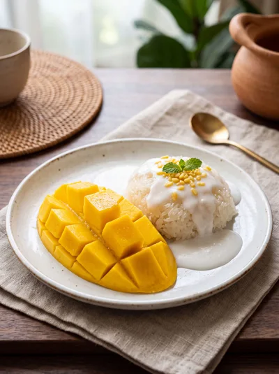 Mango Sticky Rice Dessert on a Plate