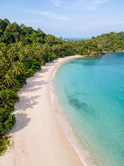 Aerial View of Tropical Beach and Turquoise Water
