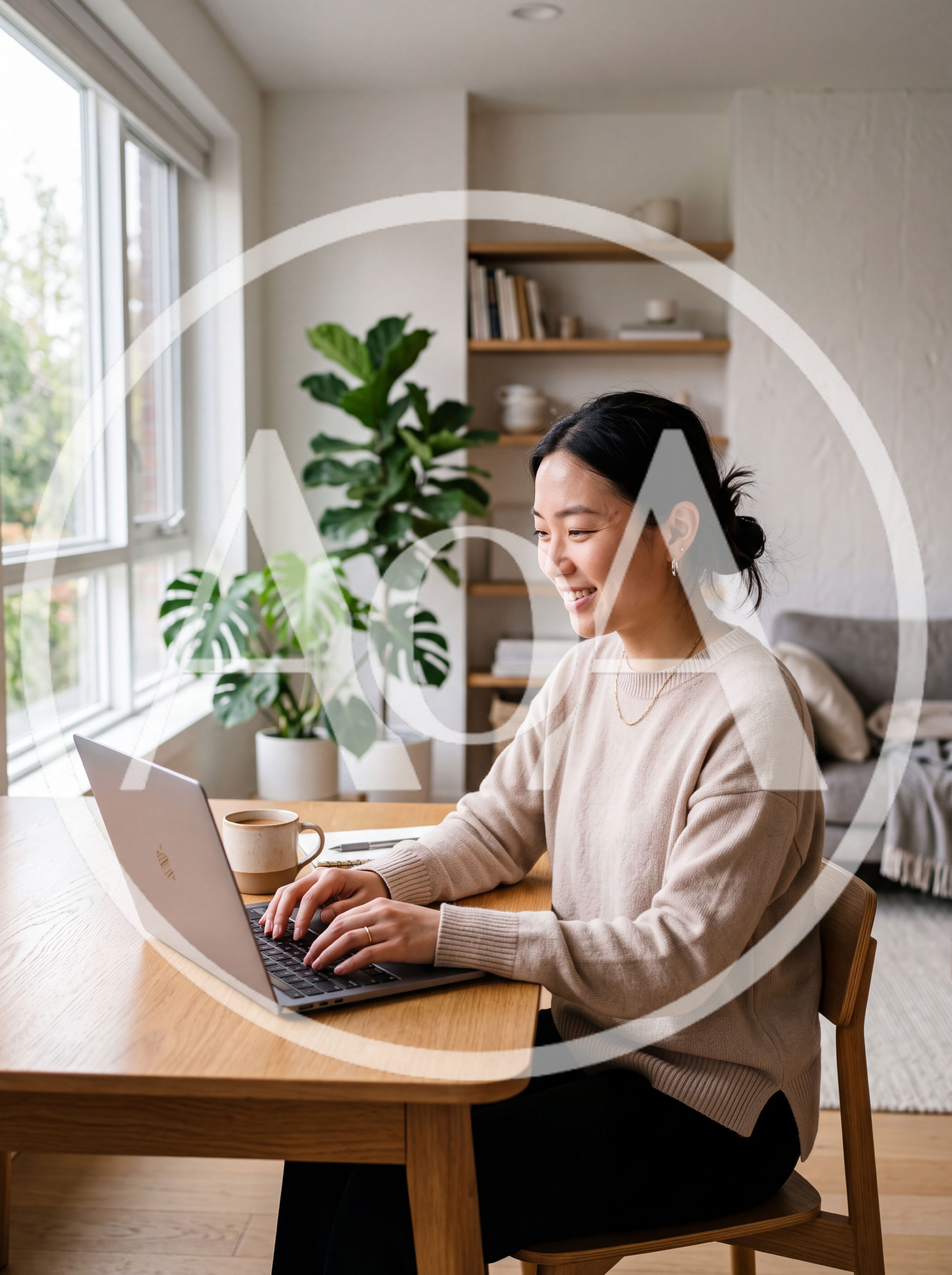 Young Asian Woman Working On Laptop At Home