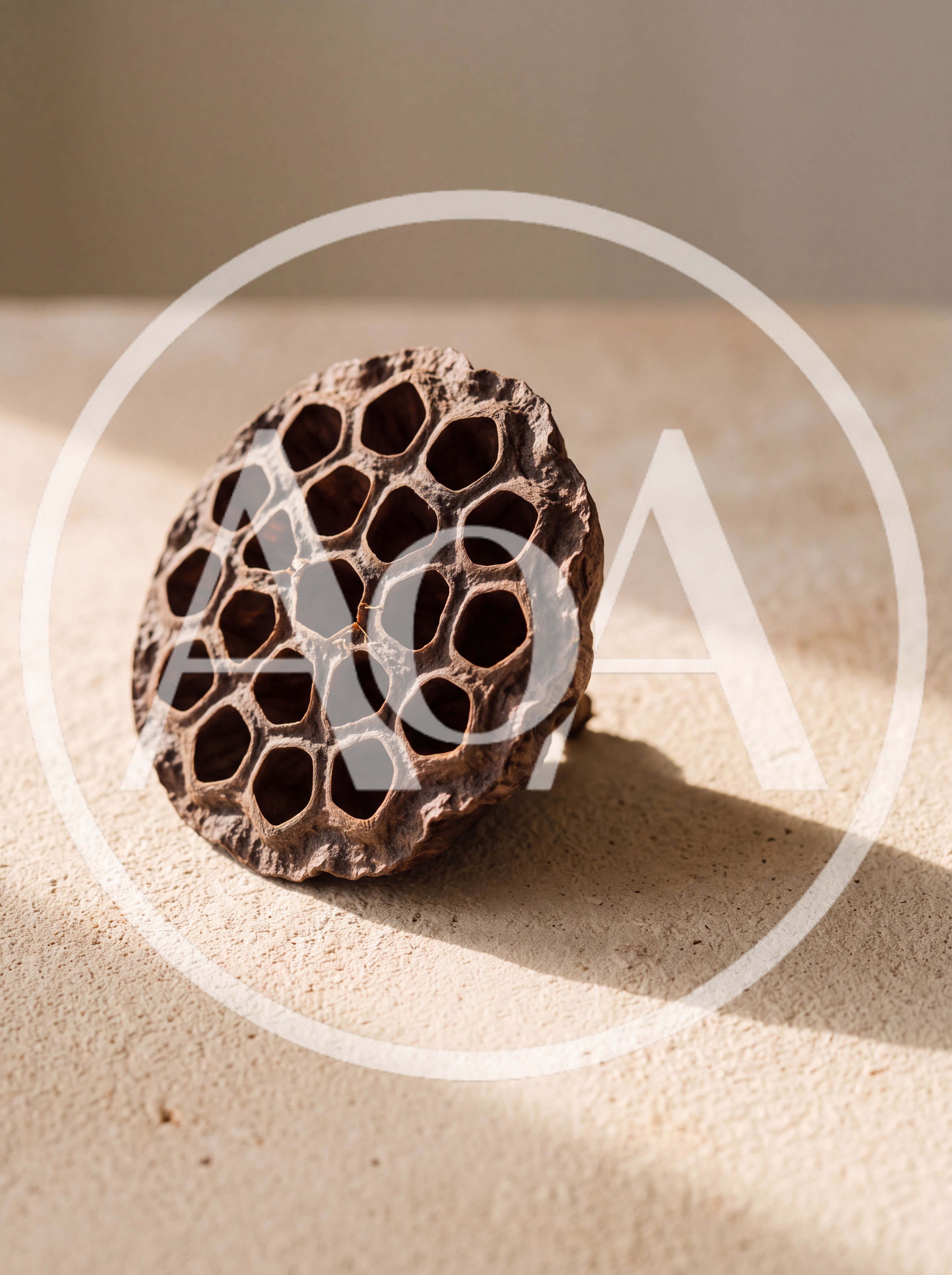 Dried Lotus Seed Pod on Textured Surface