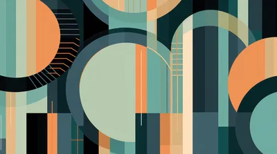 Abstract Geometric Composition With Circles And Vertical Stripes