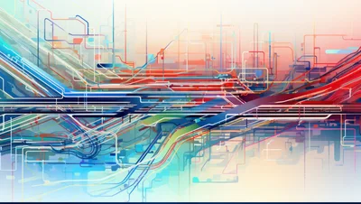 Abstract Digital Network Flow With Colorful Interconnected Lines