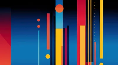 Abstract Geometric Composition With Vertical Bars And Circles