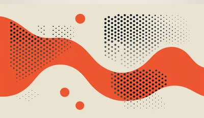 Abstract Geometric Background With Orange Waves And Halftone Dots