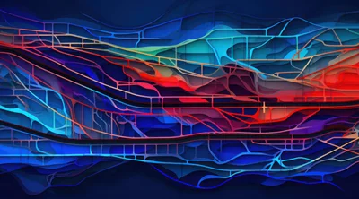 Abstract Digital Art With Flowing Colorful Geometric Layers