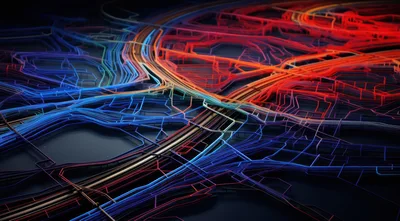 Abstract Digital Network Map With Glowing Data Streams