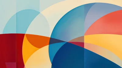 Abstract Geometric Composition With Overlapping Colorful Arcs