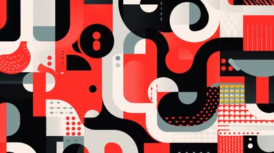 Abstract Geometric Composition With Red Black And White Shapes