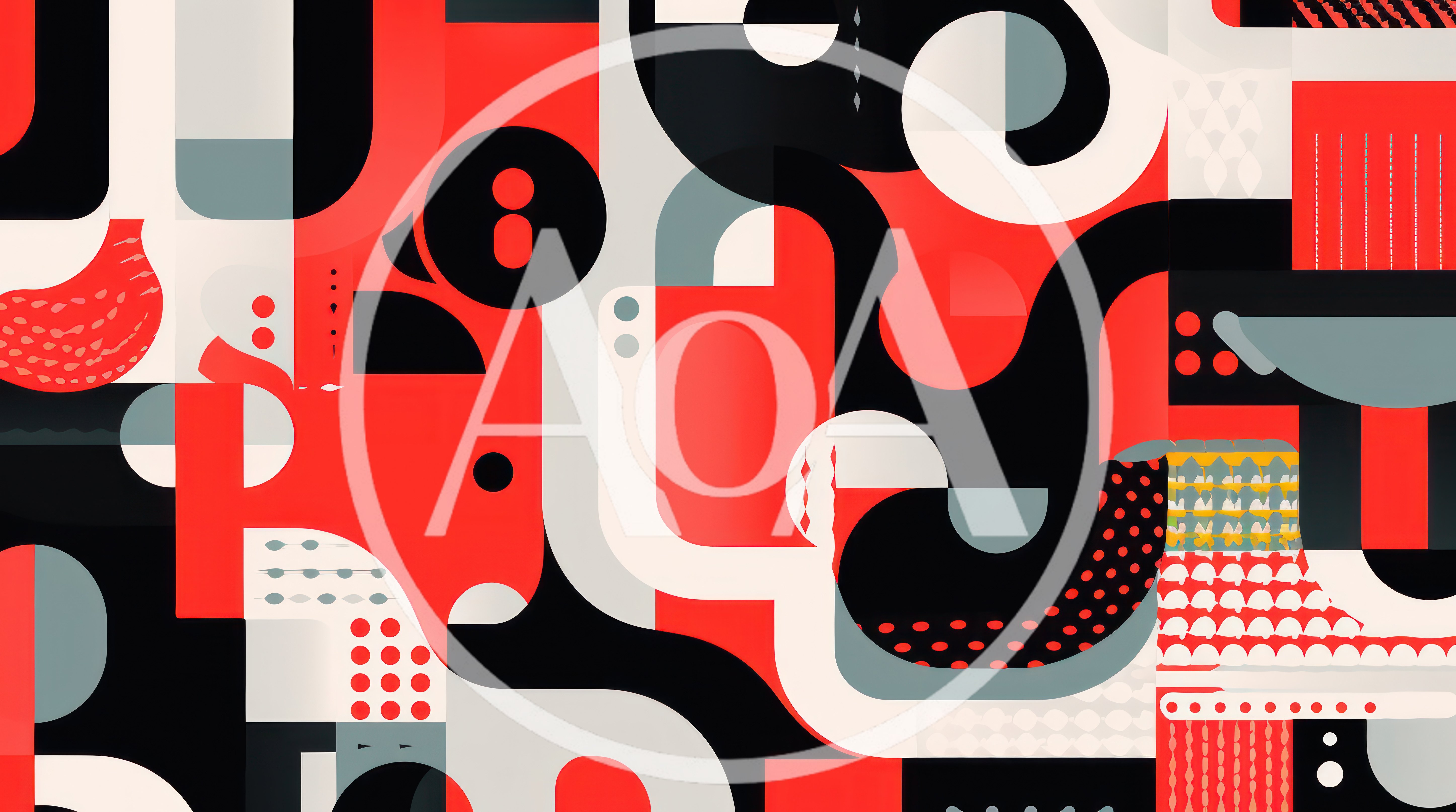 Abstract Geometric Composition With Red Black And White Shapes