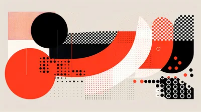 Abstract Geometric Composition With Red And Black Shapes