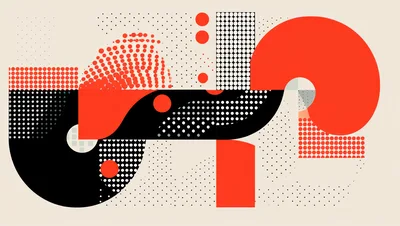 Abstract Geometric Composition With Red And Black Shapes