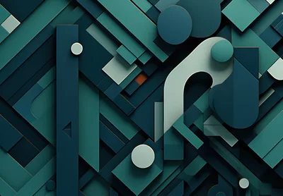Abstract Geometric Composition With Teal And Dark Blue Shapes