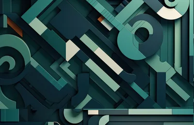 Abstract Geometric 3D Composition With Teal Shapes
