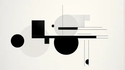 Minimalist Abstract Geometric Composition With Black And White Shapes
