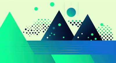 Abstract Geometric Landscape With Mountains And Halftone Patterns