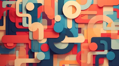 Abstract Geometric Composition With Overlapping Rounded Shapes