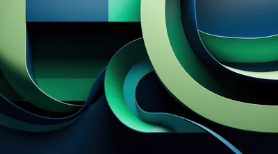 Abstract 3D Rendered Green And Blue Curved Ribbons