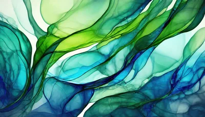 Abstract Alcohol Ink Flowing Green And Blue Background