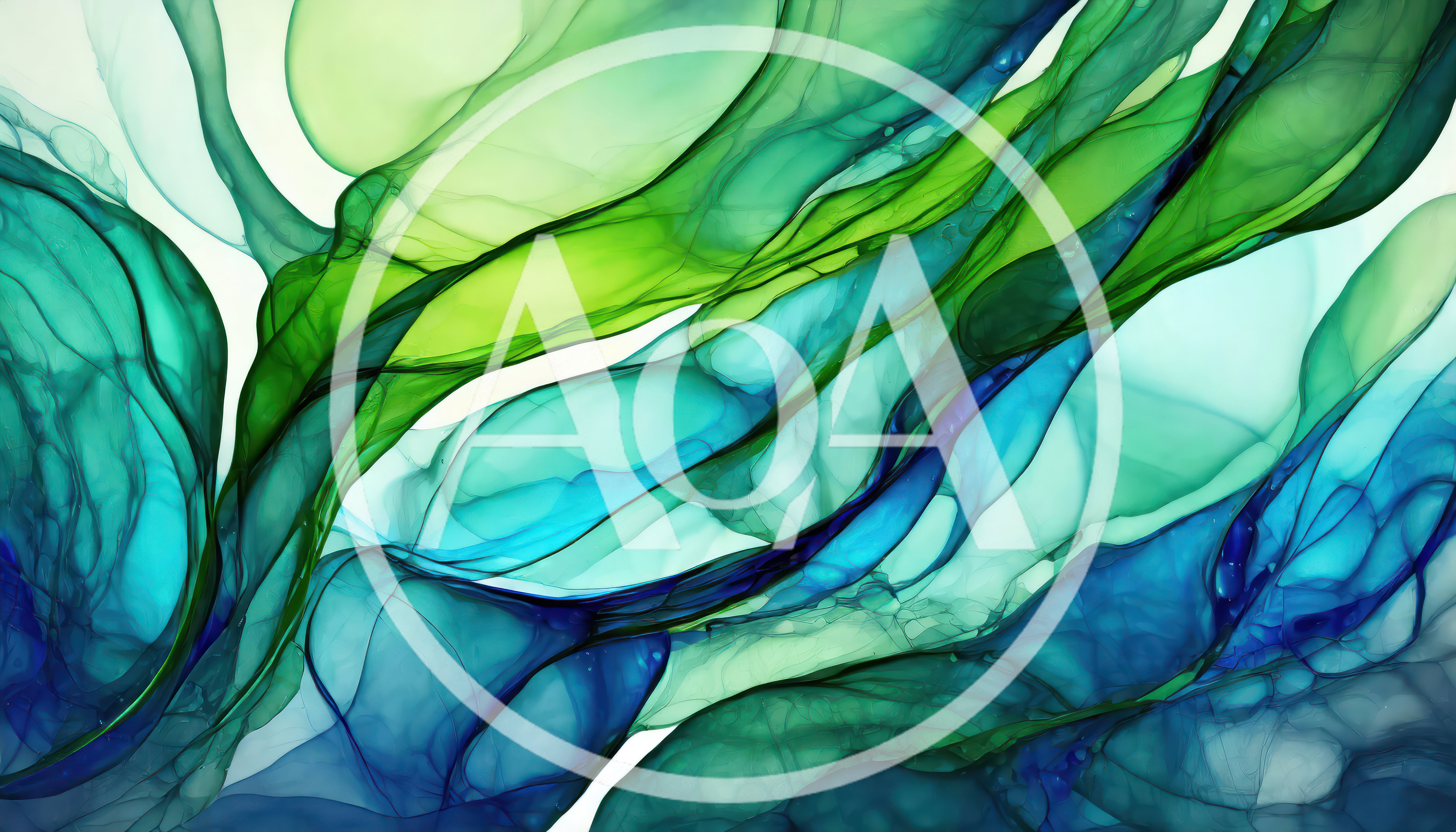 Abstract Alcohol Ink Flowing Green And Blue Background
