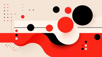 Abstract Geometric Composition With Red And Black Circles