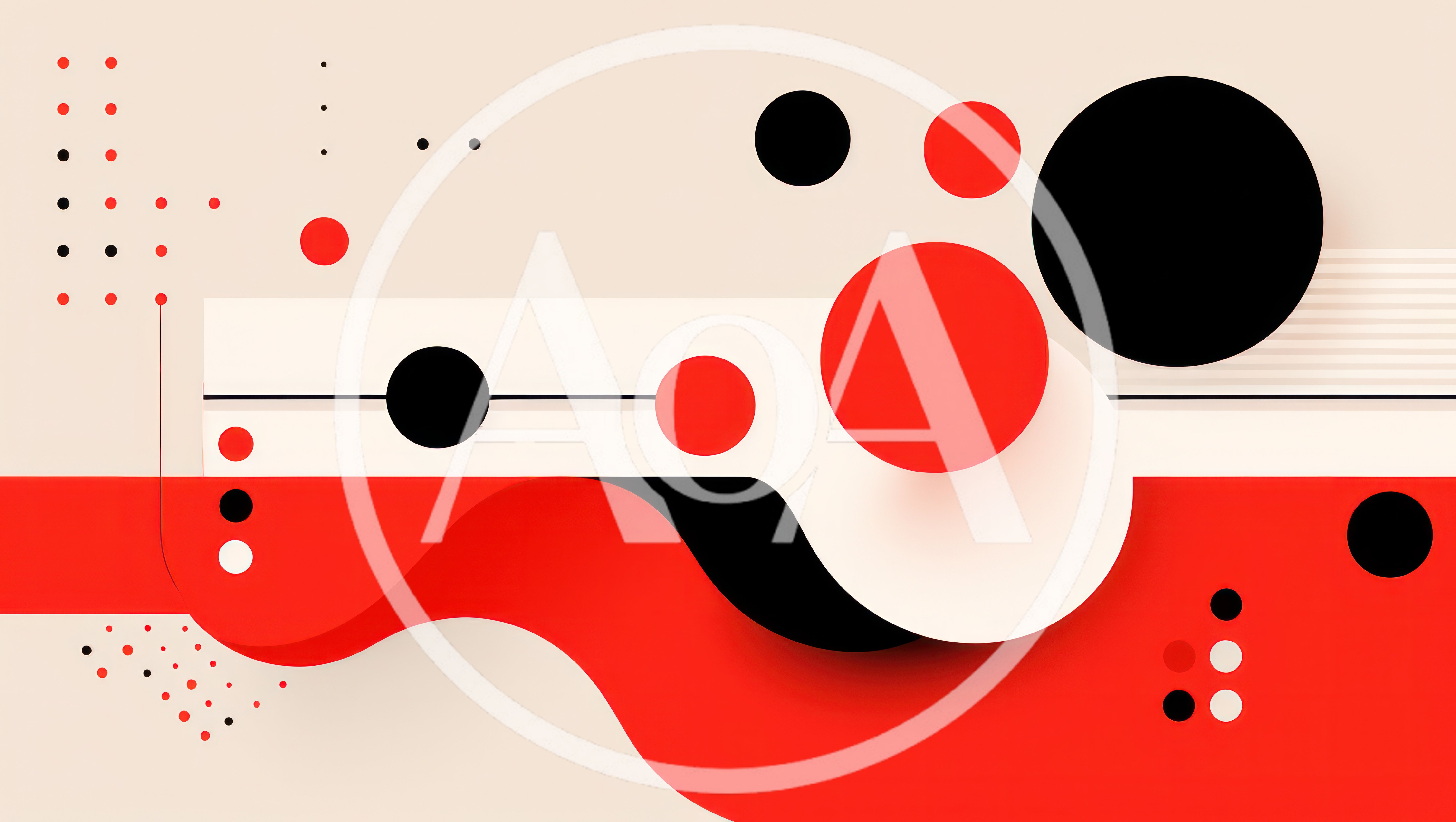 Abstract Geometric Composition With Red And Black Circles
