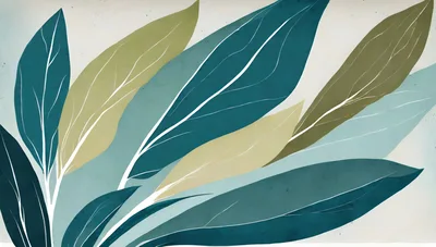 Abstract Botanical Illustration With Teal And Olive Leaves