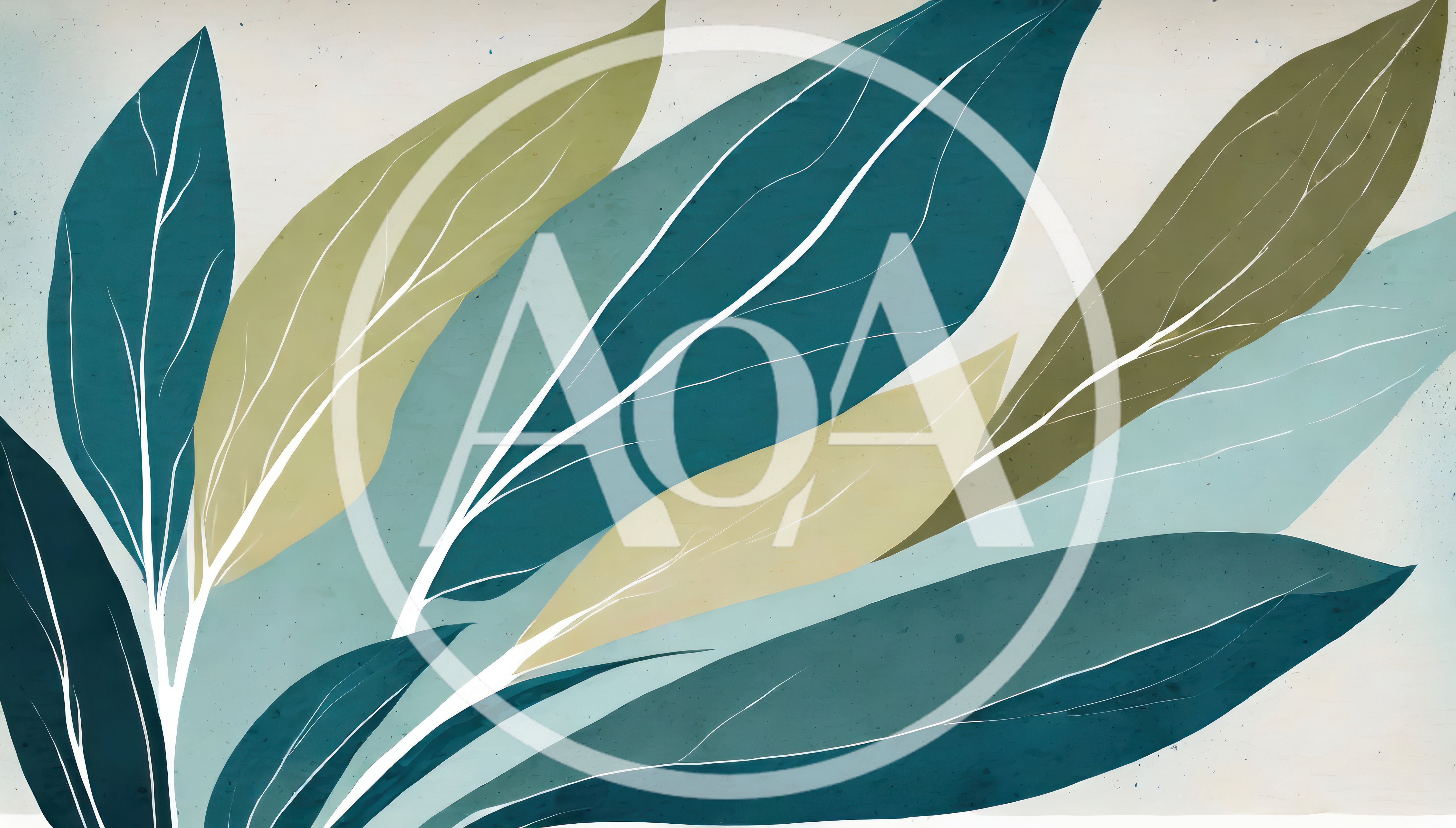 Abstract Botanical Illustration With Teal And Olive Leaves