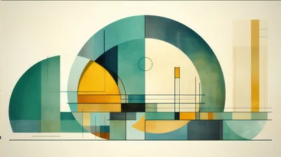 Abstract Geometric Composition With Teal And Yellow Shapes