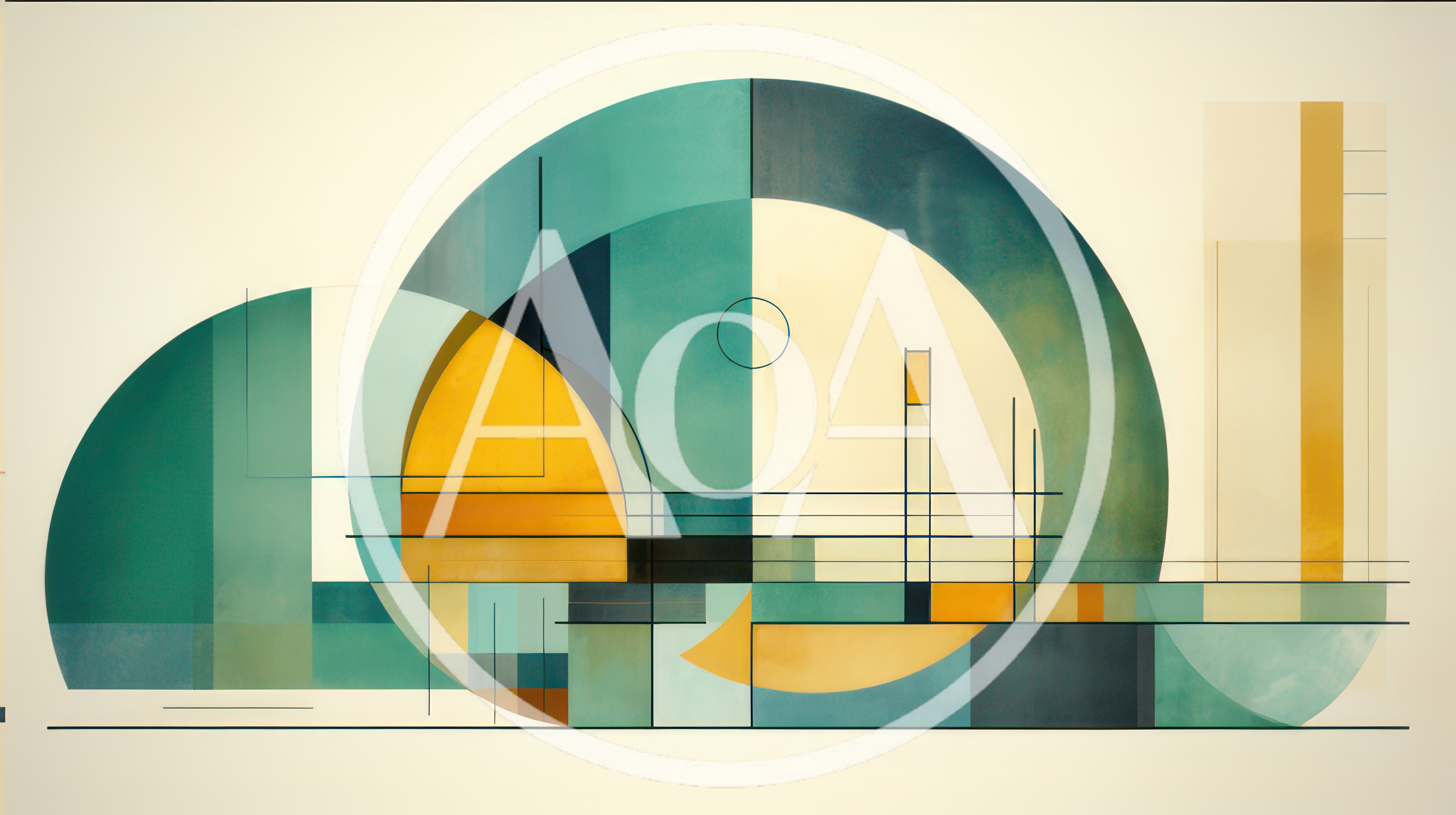 Abstract Geometric Composition With Teal And Yellow Shapes