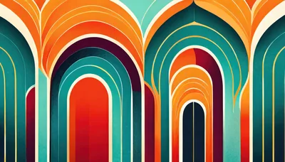Abstract Geometric Arches With Vibrant Retro Color Palette