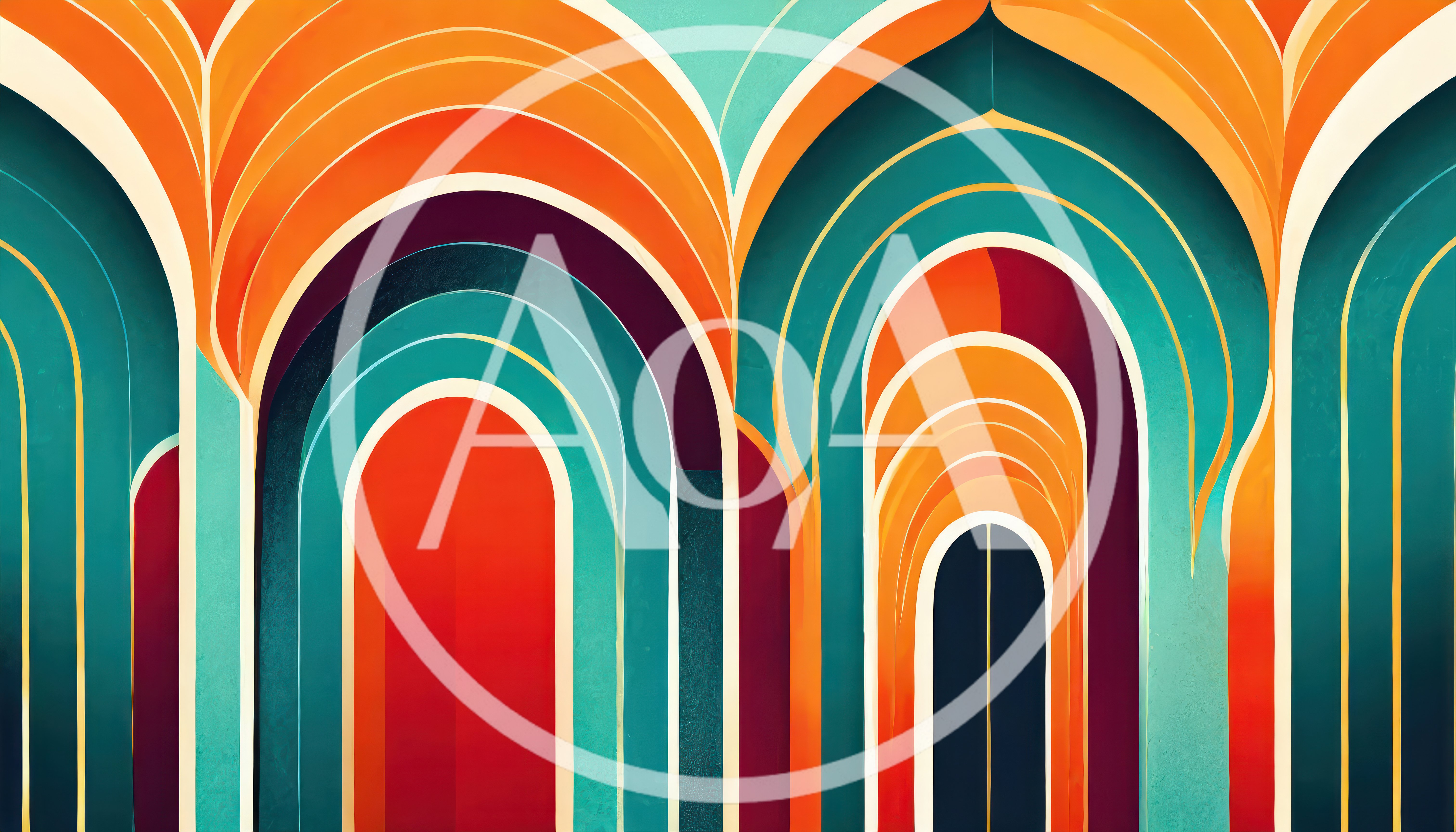 Abstract Geometric Arches With Vibrant Retro Color Palette