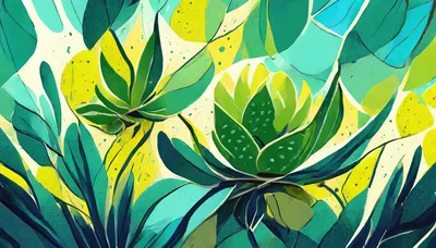 Abstract Botanical Illustration With Vibrant Green And Yellow Leaves