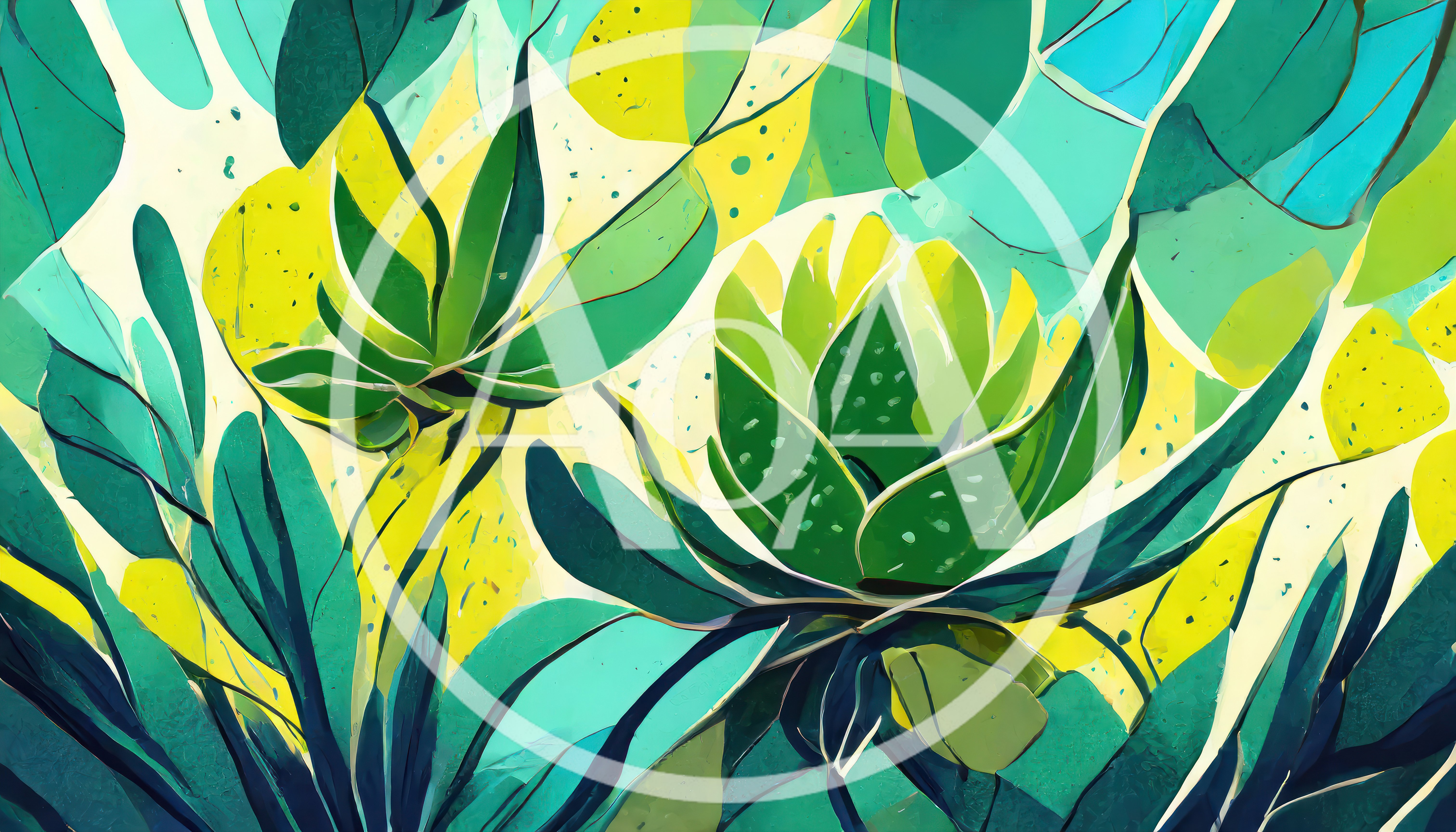 Abstract Botanical Illustration With Vibrant Green And Yellow Leaves