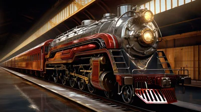 Vintage Steam Locomotive Train Inside A Station
