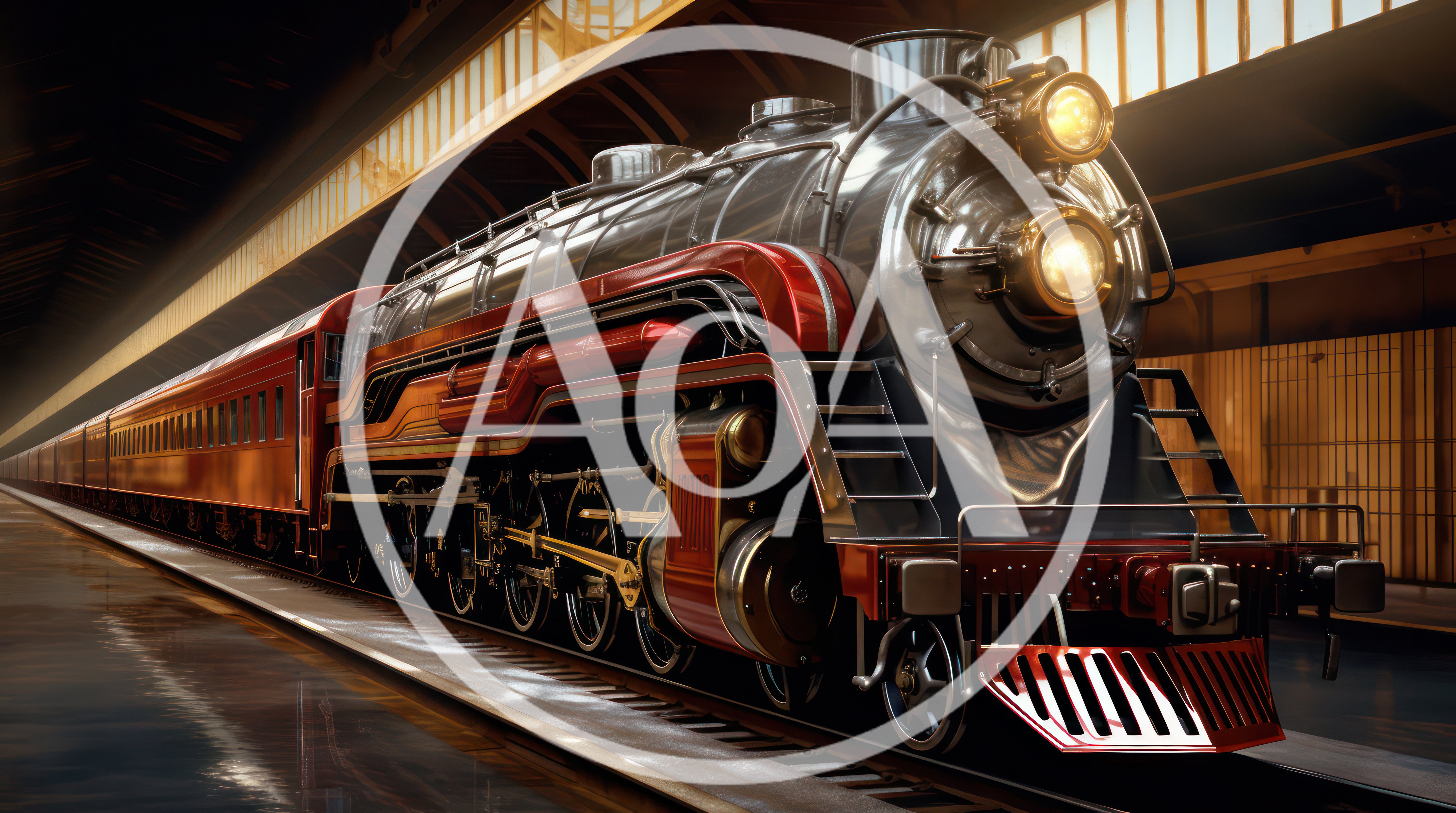 Vintage Steam Locomotive Train Inside A Station