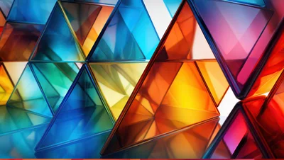 Abstract Geometric Glass Prisms With Vibrant Colorful Reflections