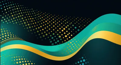 Abstract Teal And Gold Wavy Background With Halftone Dots