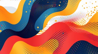Abstract Wavy Background With Colorful Halftone Patterns