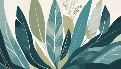 Abstract Botanical Illustration With Teal And Sage Leaves