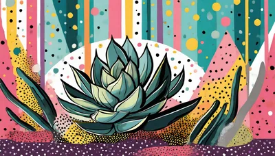Abstract Succulent Plant Illustration With Geometric Patterns