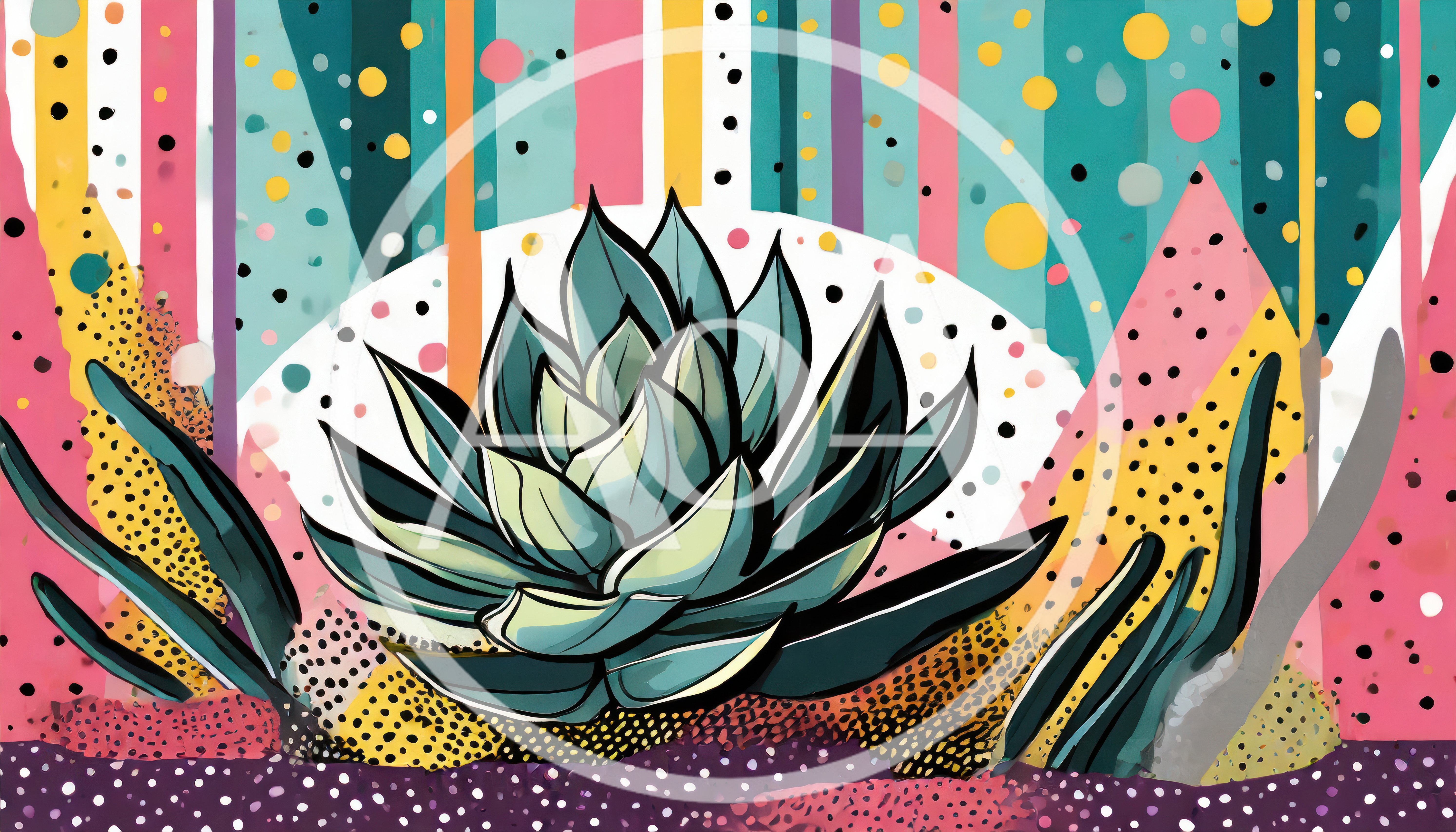 Abstract Succulent Plant Illustration With Geometric Patterns