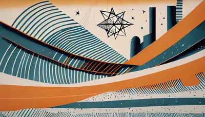 Abstract Geometric Landscape With Star And City Silhouettes