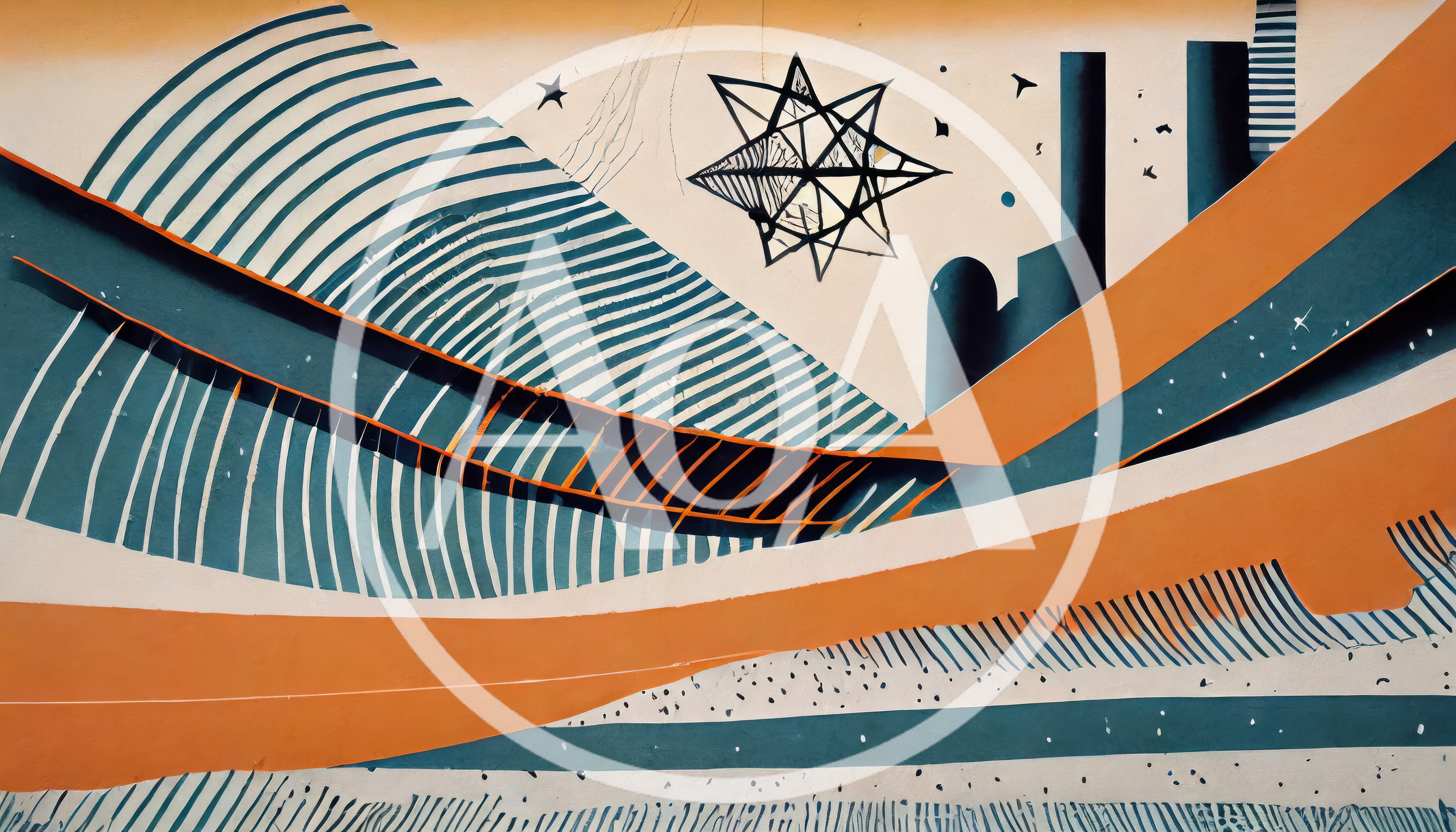 Abstract Geometric Landscape With Star And City Silhouettes
