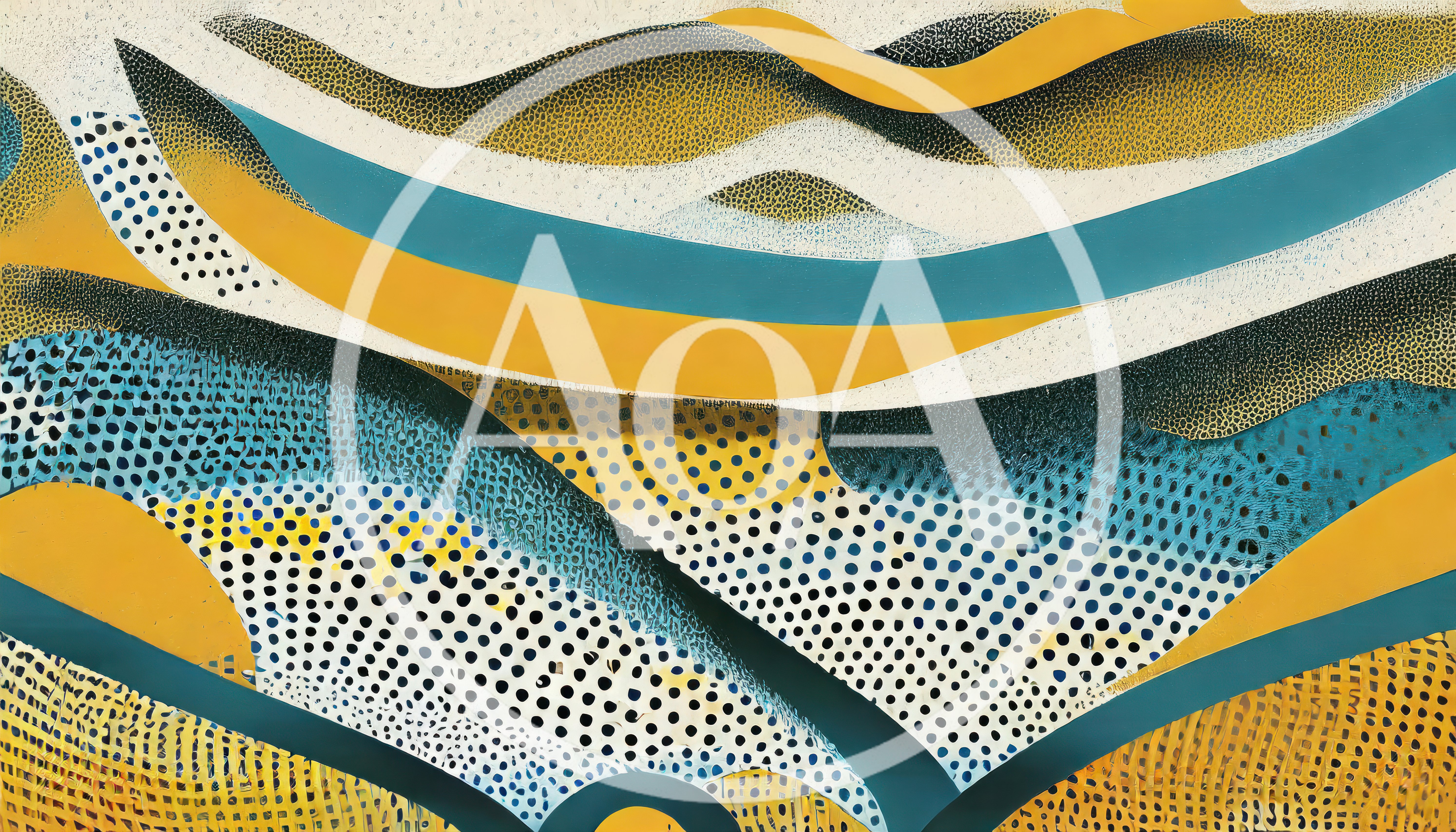 Abstract Geometric Pattern With Teal And Yellow Waves